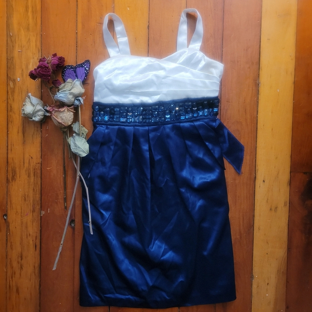 RUBY ROX (Girls) White and Blue Sleeveless Sheath Dress